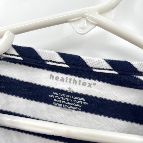 HEALTHTEX Girl's White & Navy Blue Stripe Cold Shoulder Tunic Top Size 3T - Picture 4 of 9